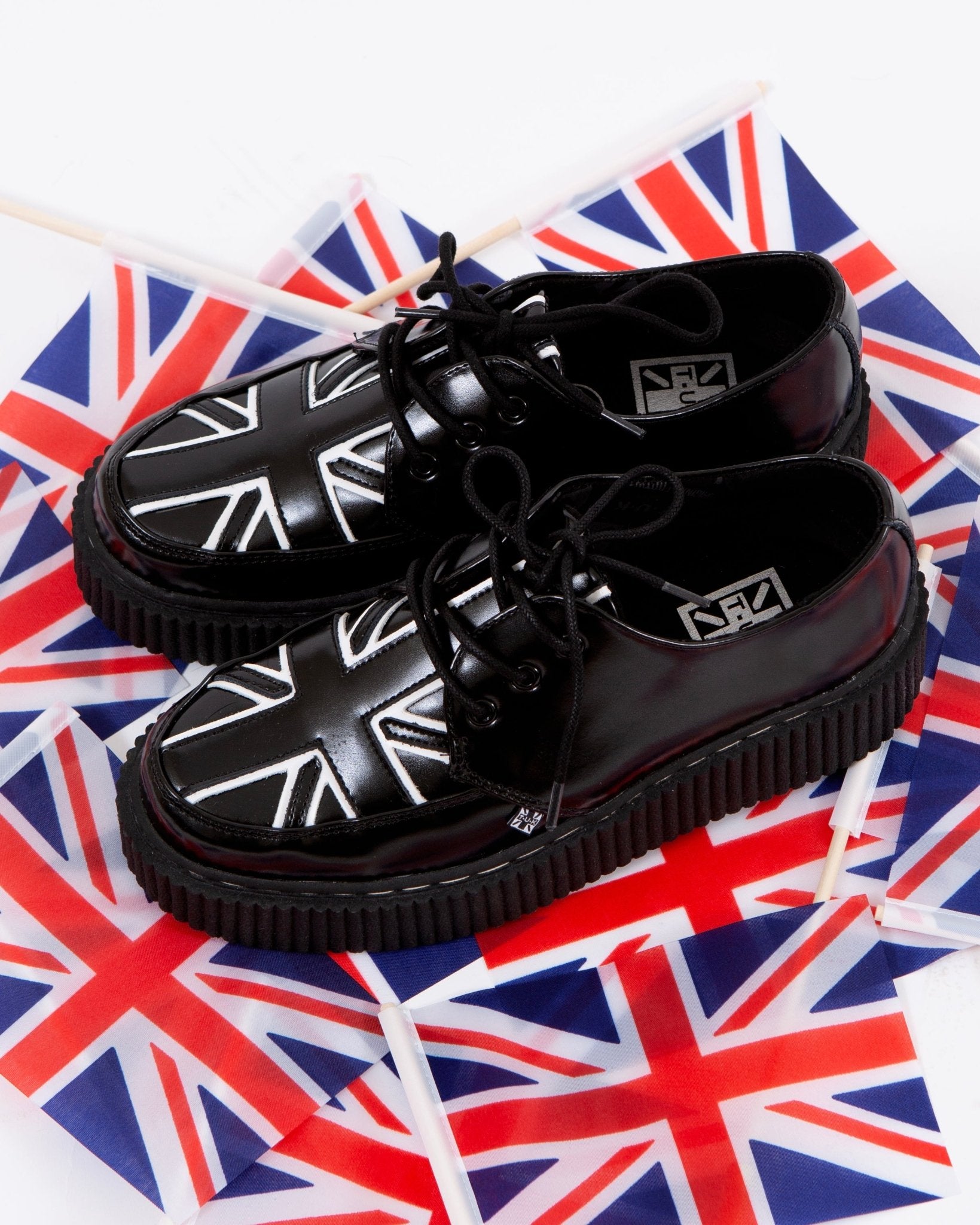G3391 Black Leather Union Jack Vintage Mondo Creeper
