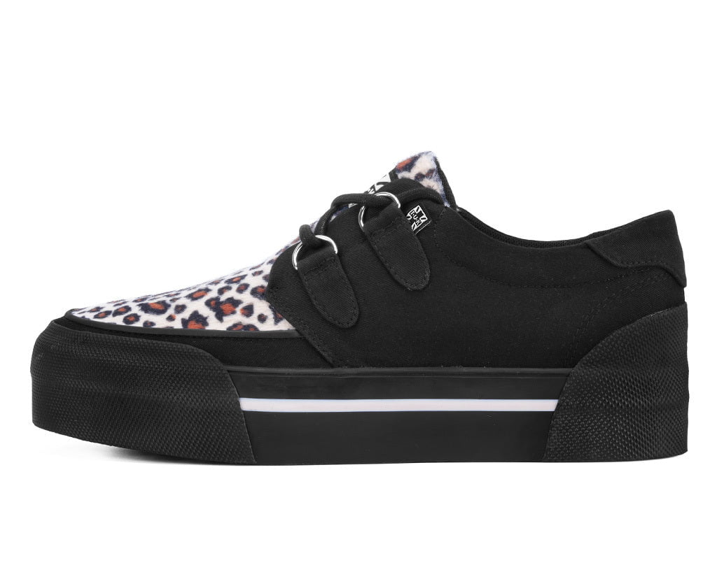 A3444 Black & Leopard Canvas Platform Creeper Sneaker
