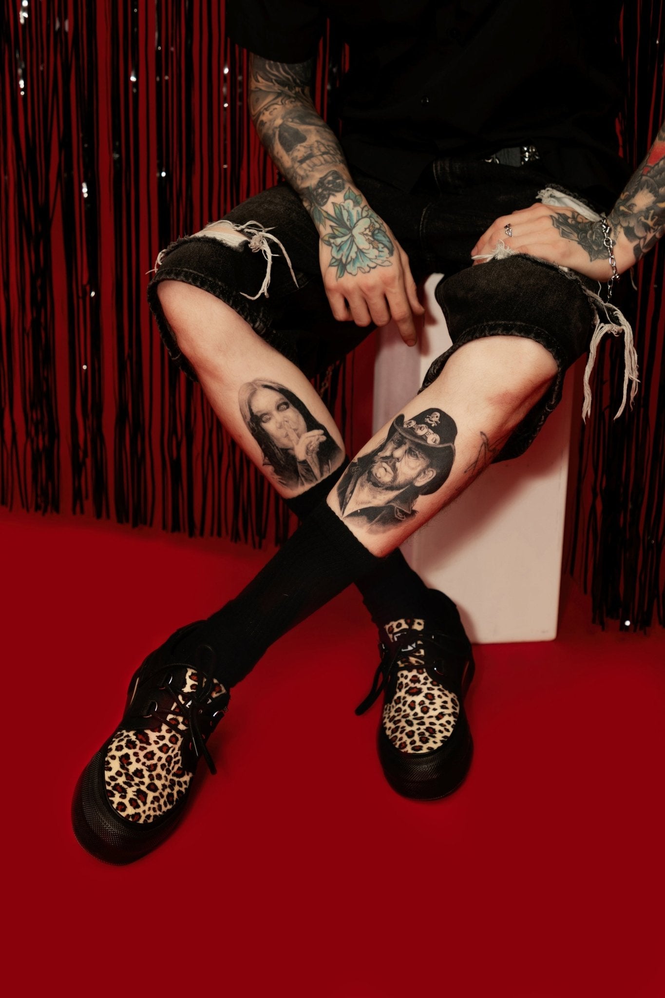 A3444 Black & Leopard Canvas Platform Creeper Sneaker
