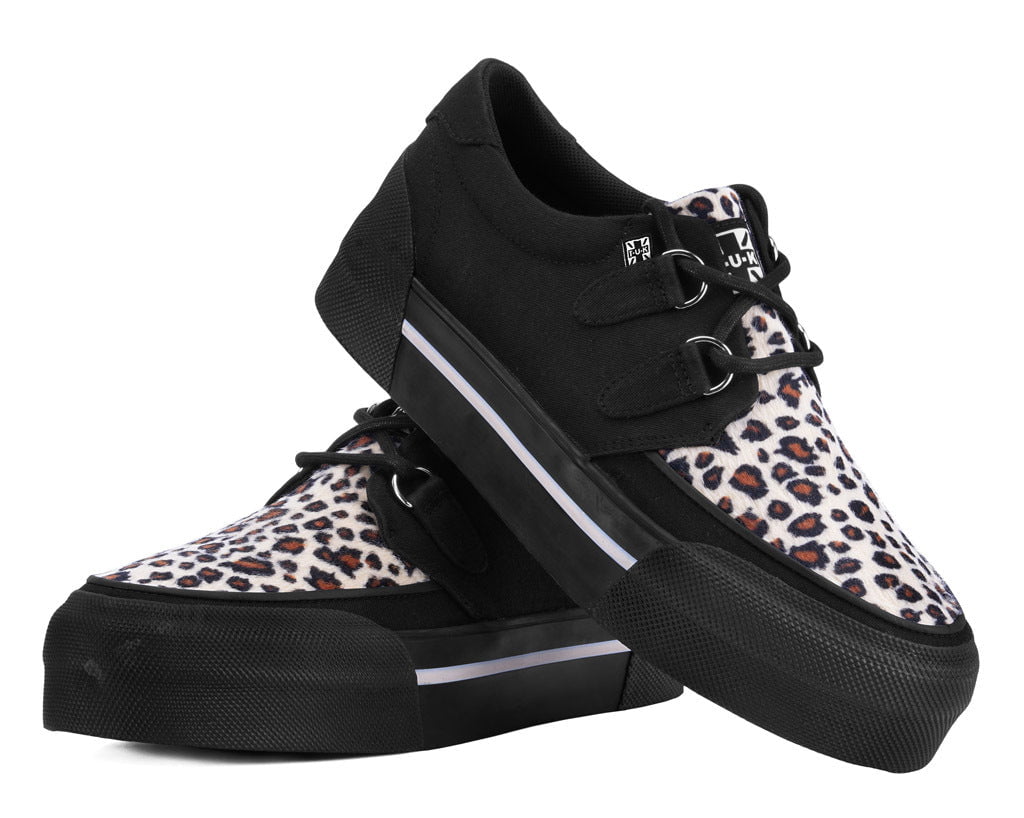 A3444 Black & Leopard Canvas Platform Creeper Sneaker A3444-03