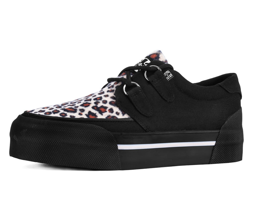 A3444 Black & Leopard Canvas Platform Creeper Sneaker