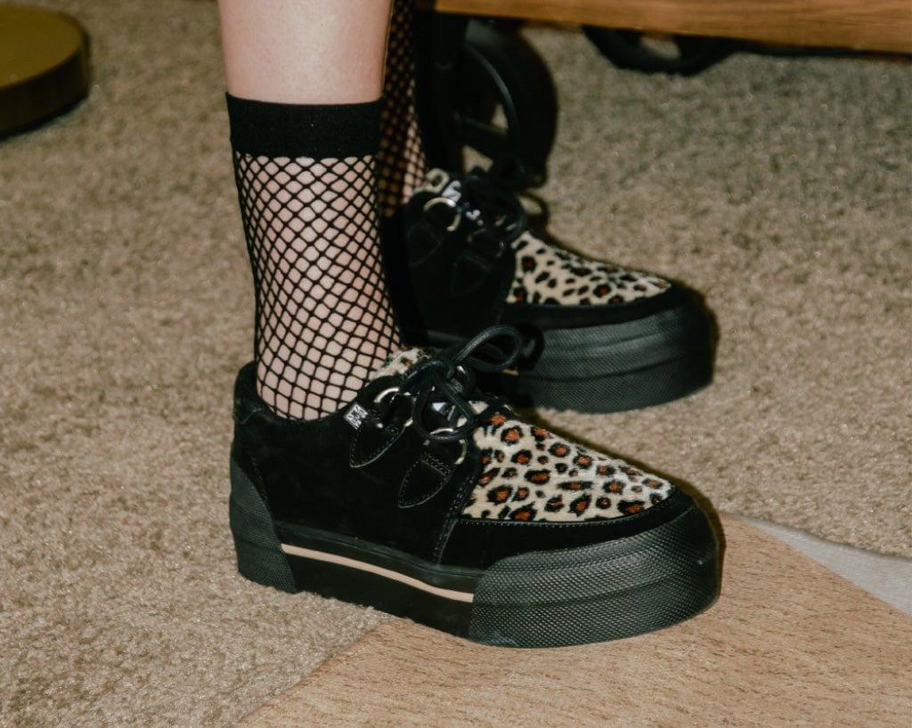 A3137 Black & Leopard Suede Platform Creeper Sneaker