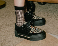 A3137 Black & Leopard Suede Platform Creeper Sneaker