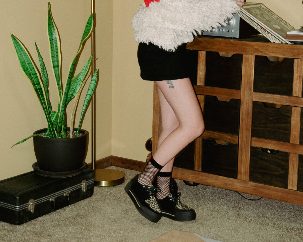 A3137 Black & Leopard Suede Platform Creeper Sneaker