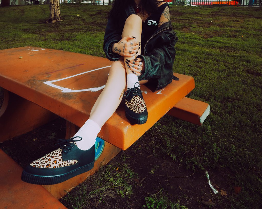 Black & Leopard Tie Pointed Lace Up EZC - T.U.K.A9418-03