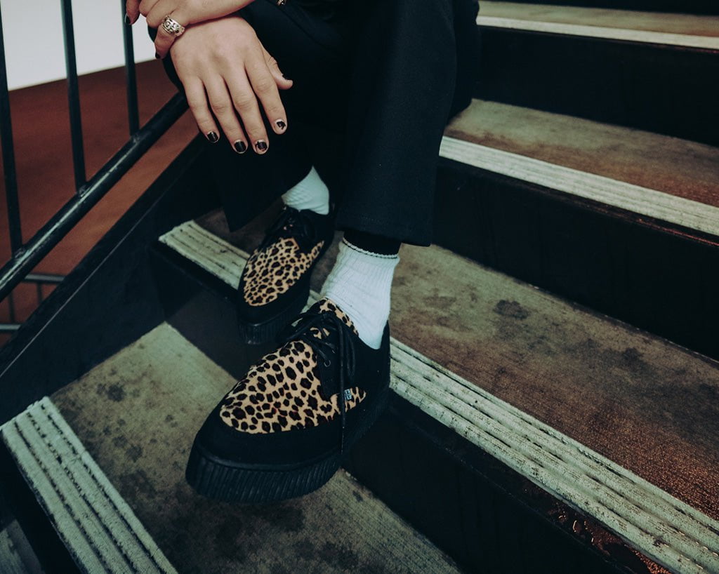 Black & Leopard Tie Pointed Lace Up EZC - T.U.K.A9418-03