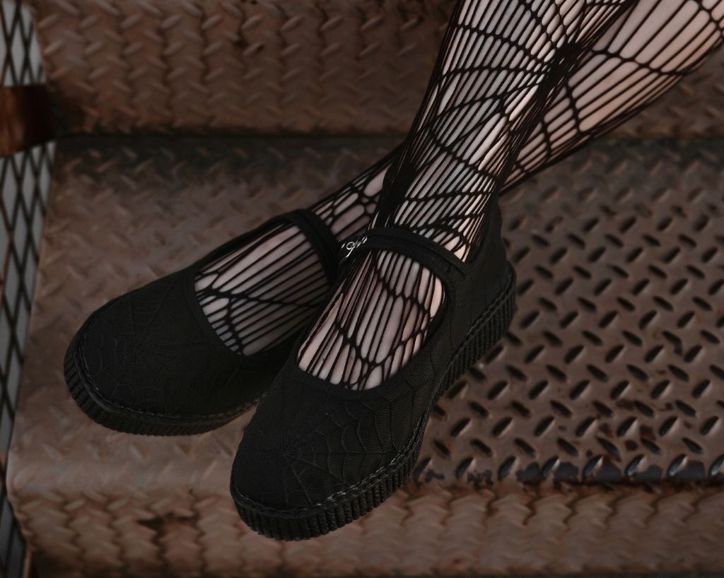 F3311L Black Mesh Web Viva Low Mary Jane