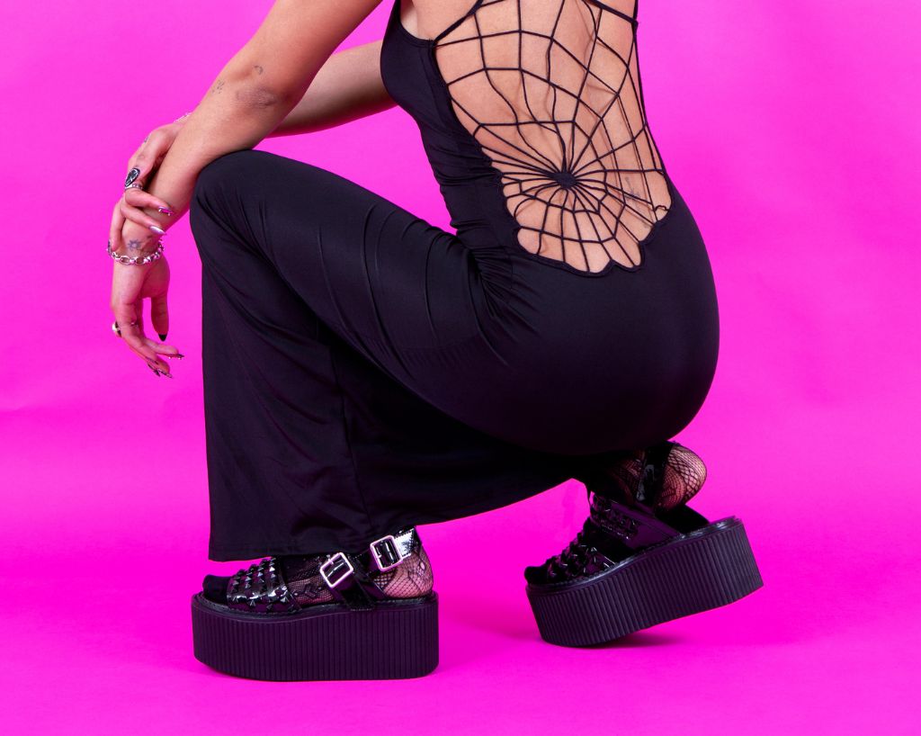 S3382L Black Patent Studded Strato Sandal