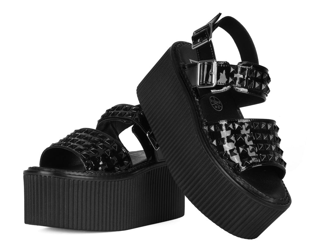 S3382L Black Patent Studded Strato Sandal