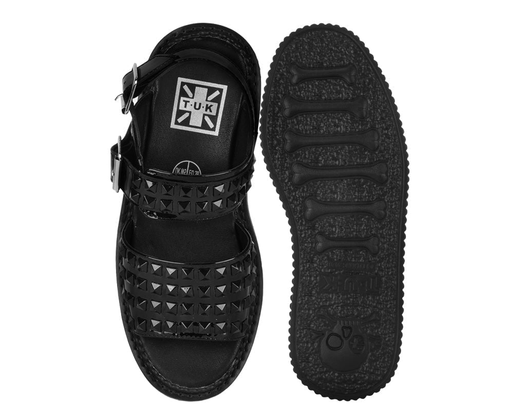 S3382L Black Patent Studded Strato Sandal