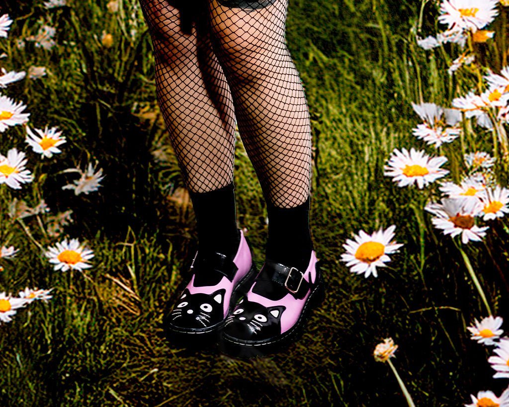T2344 Black & Pink Kitty Mary Jane