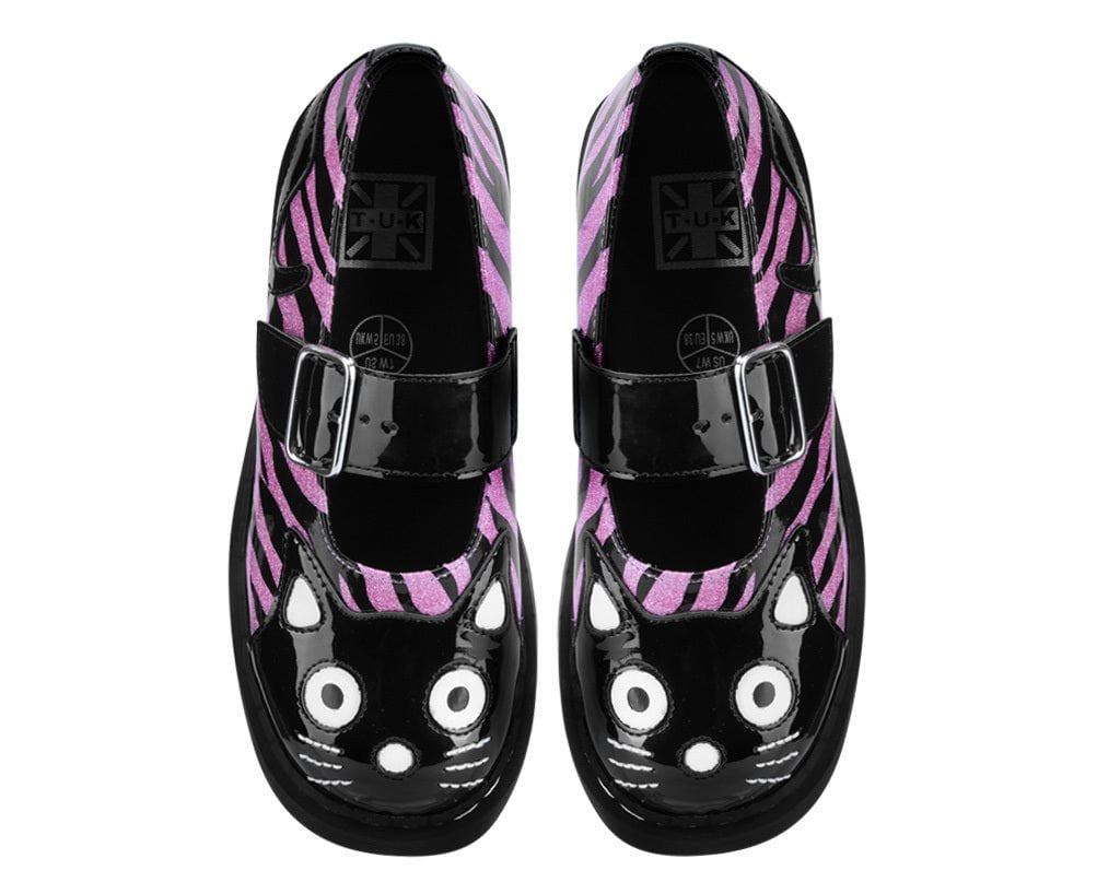 T2365 Black & Pink Zebra Kitty Mary Jane