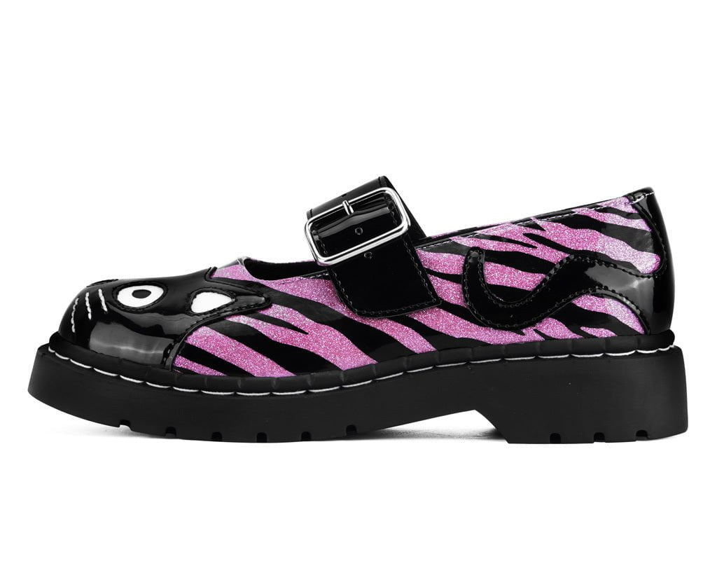 T2365 Black & Pink Zebra Kitty Mary Jane