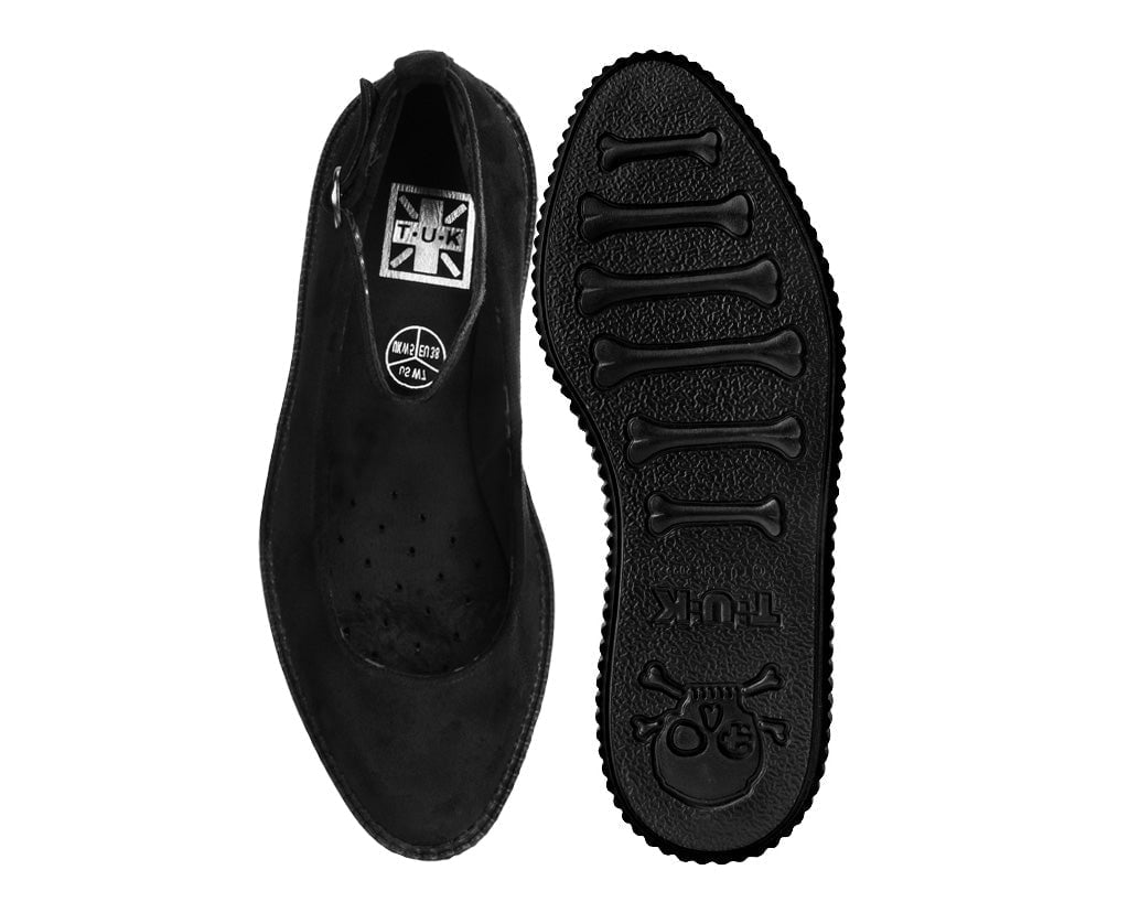 A9416L Black Pointed Ballet Ankle Strap Creeper