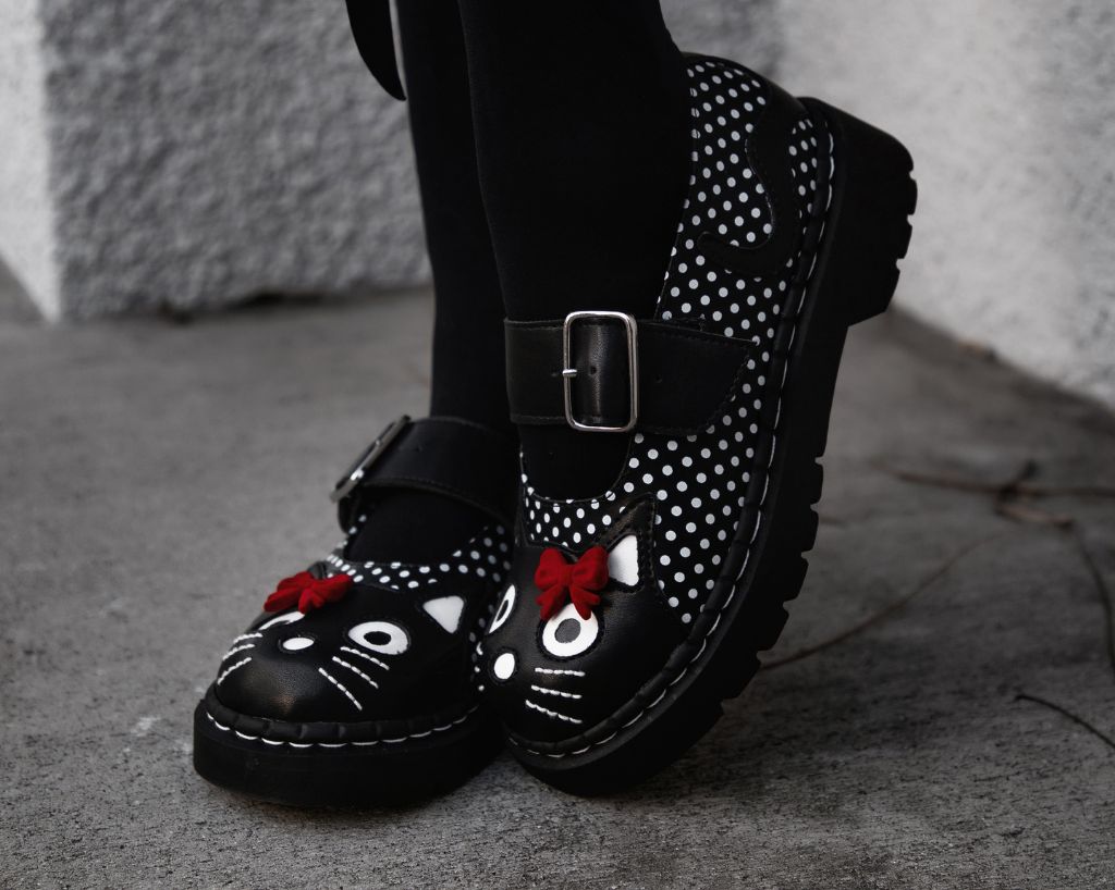 T2353 Black Polka Dot Kitty Mary Jane