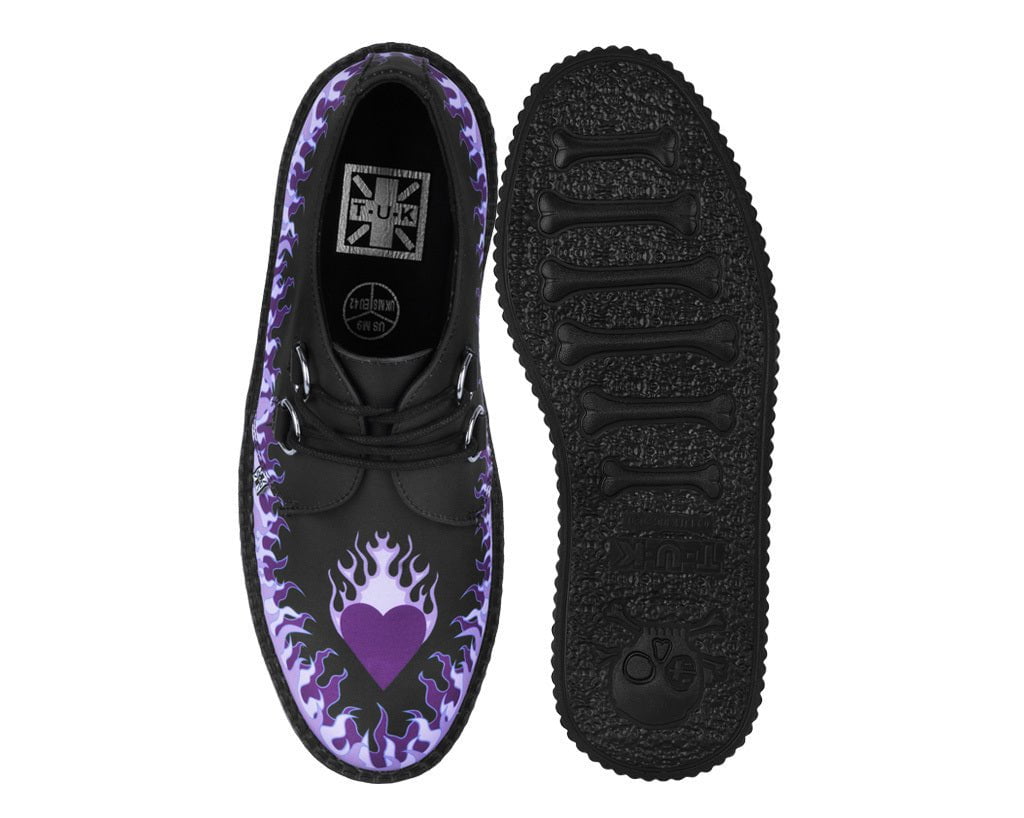 Black & Purple Flaming Heart Viva Mondo Creeper - T.U.K.V3409-03