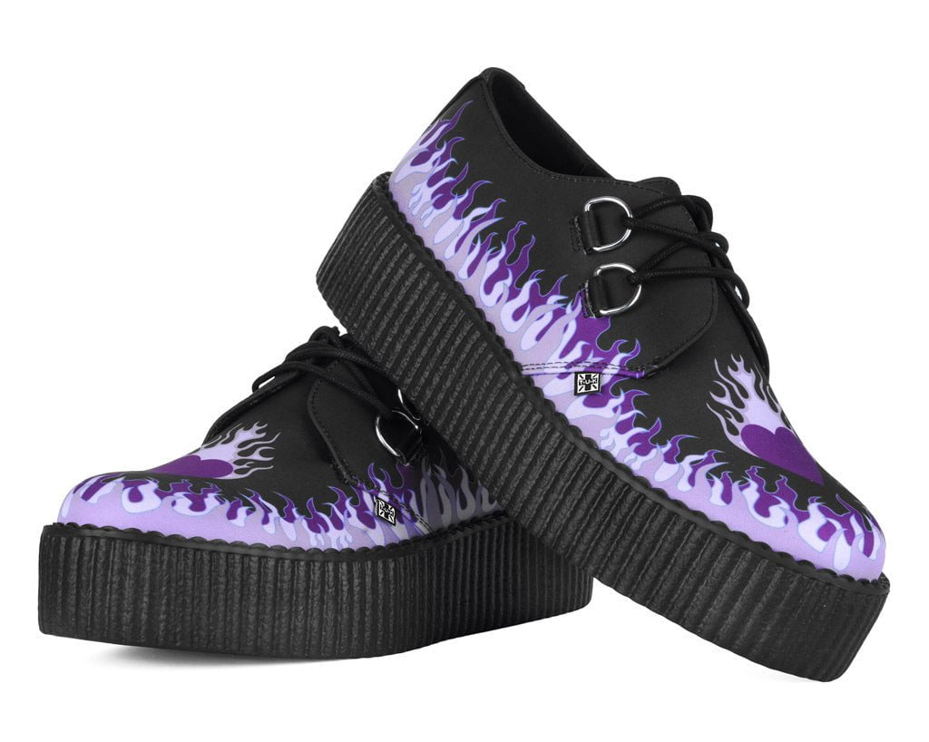 Black & Purple Flaming Heart Viva Mondo Creeper - T.U.K.V3409-03