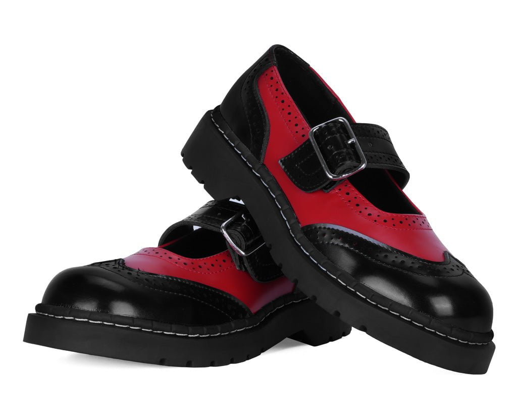 T2348 Black & Red Brogue Mary Jane