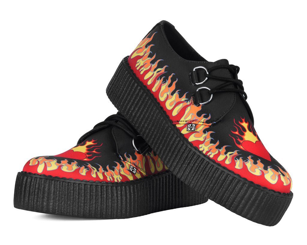 Black & Red Flaming Heart Viva Mondo Creeper - T.U.K.V3408-03