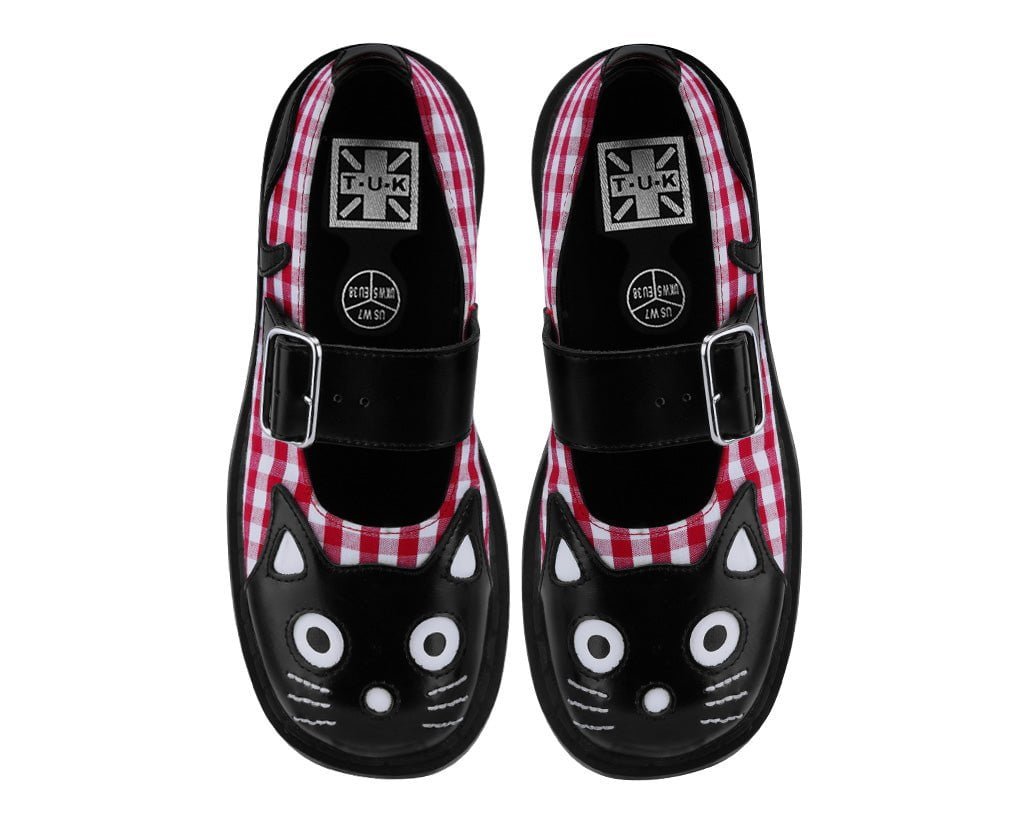 T2364 Black & Red Gingham Kitty Mary Jane