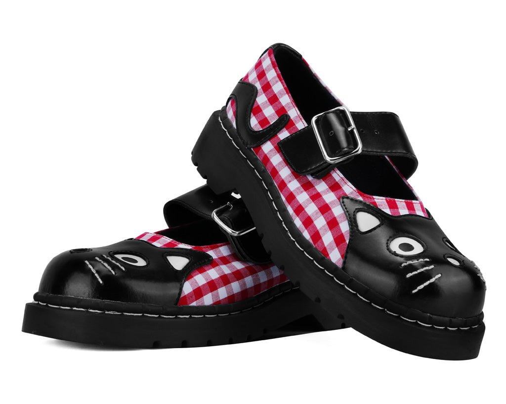 T2364 Black & Red Gingham Kitty Mary Jane