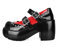A3274L Black & Red Patent Brogue Bubble Mary Jane
