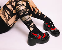 A3274L Black & Red Patent Brogue Bubble Mary Jane