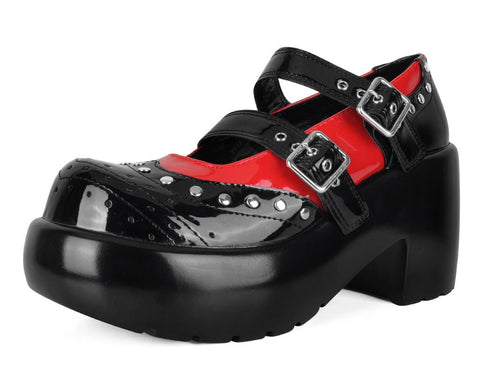 A3274L Black & Red Patent Brogue Bubble Mary Jane