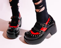 A3274L Black & Red Patent Brogue Bubble Mary Jane