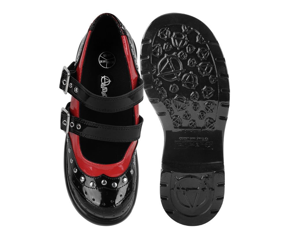 A3274L Black & Red Patent Brogue Bubble Mary Jane