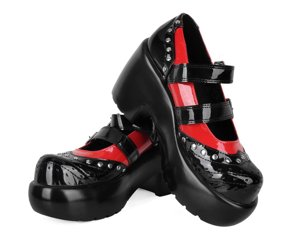 A3274L Black & Red Patent Brogue Bubble Mary Jane