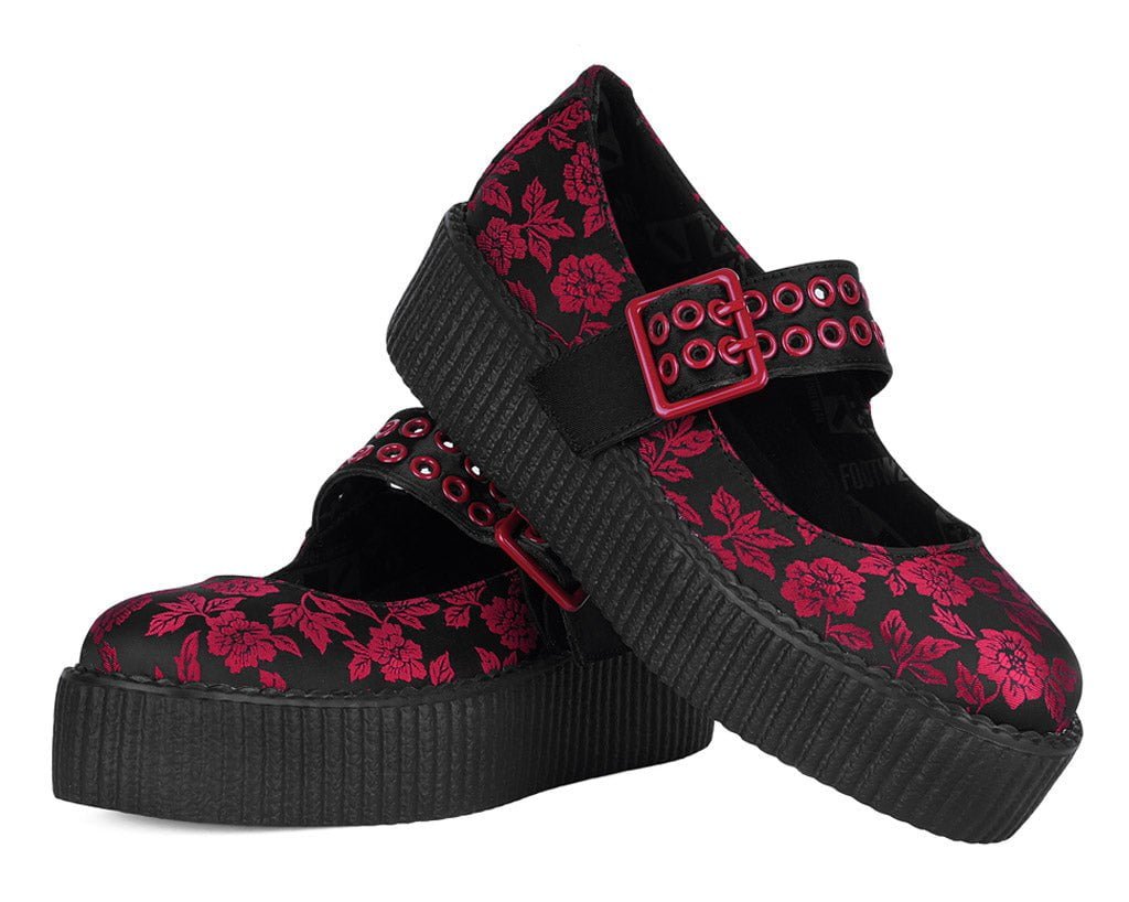 V3407L Black & Red Silk Flower Mondo Mary Jane