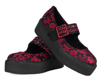 V3407L Black & Red Silk Flower Mondo Mary Jane