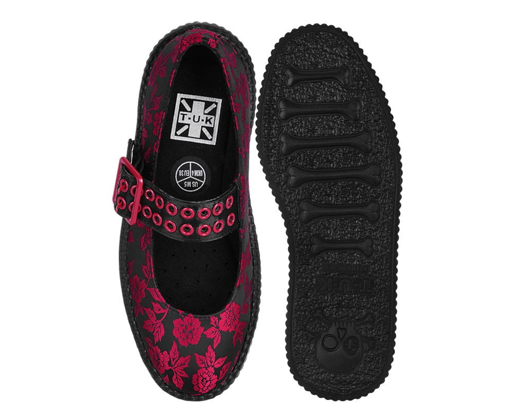 V3407L Black & Red Silk Flower Mondo Mary Jane