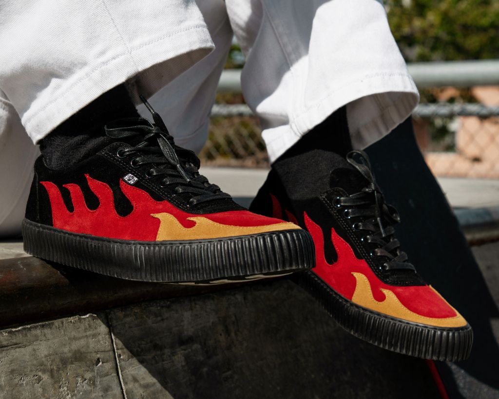 A3349 Black & Red Suede Flame Creeper Sneaker