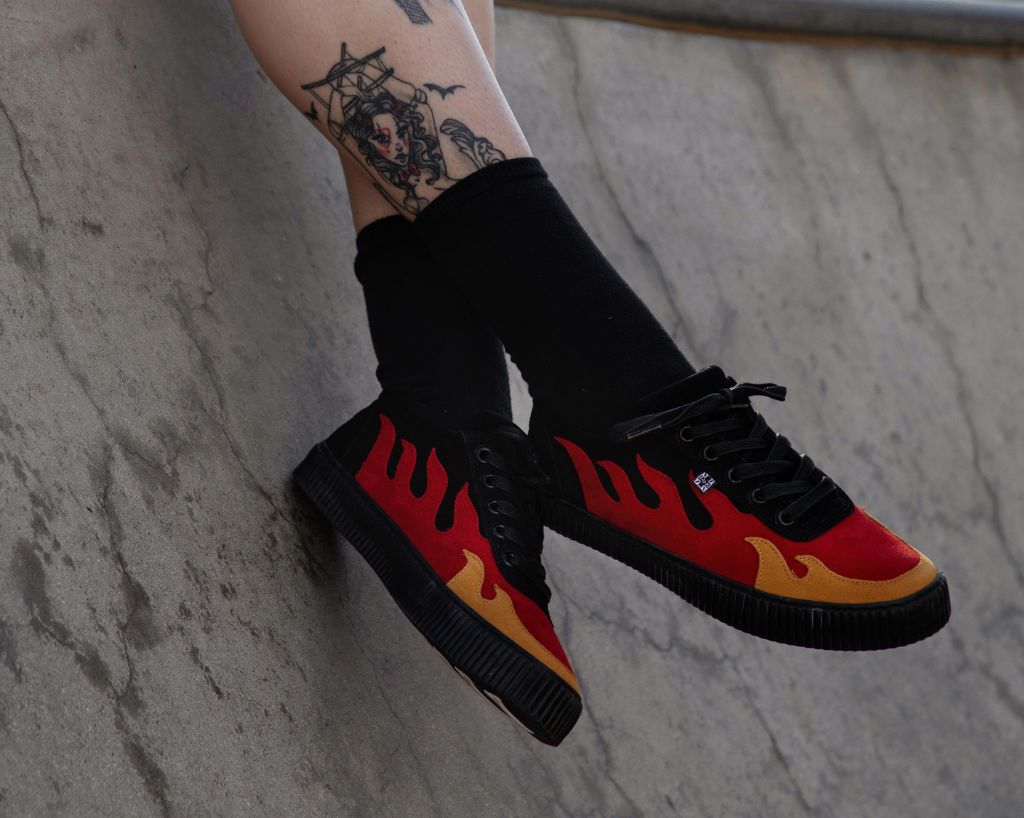 A3349 Black & Red Suede Flame Creeper Sneaker