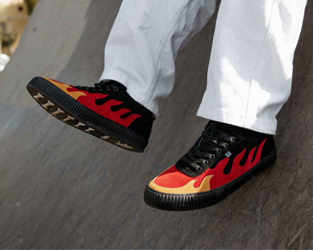 A3349 Black & Red Suede Flame Creeper Sneaker