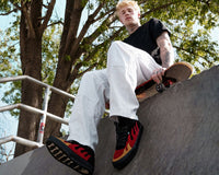 A3349 Black & Red Suede Flame Creeper Sneaker