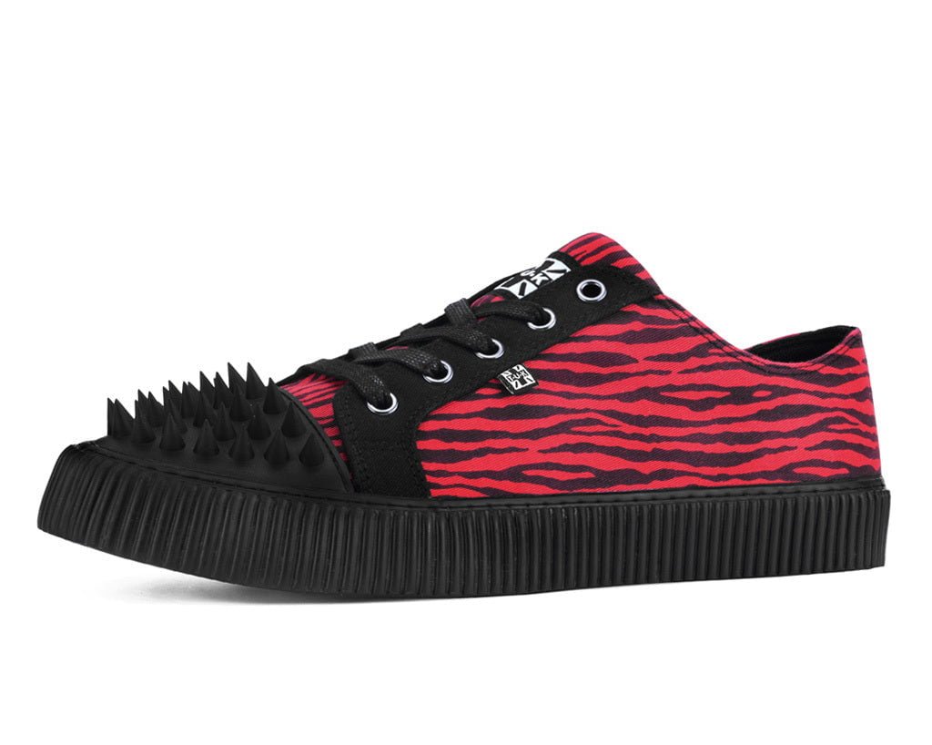A3481 Black & Red Zebra Print Spike Toe Lace Up Sneaker