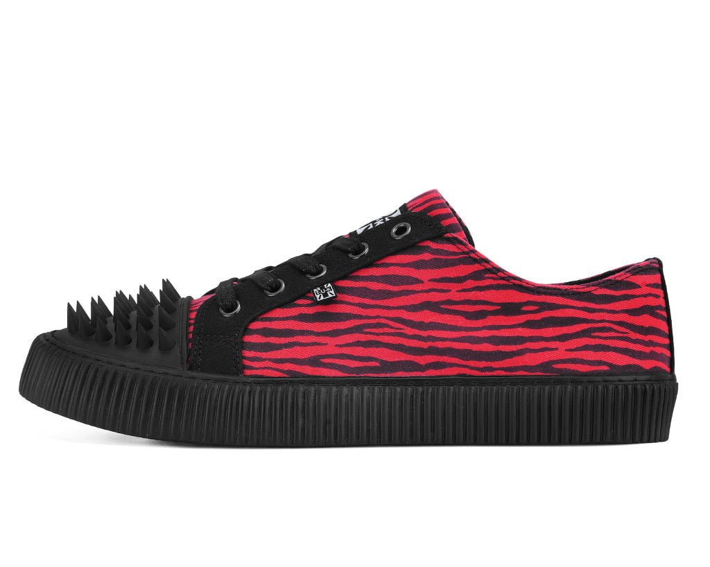 A3481 Black & Red Zebra Print Spike Toe Lace Up Sneaker