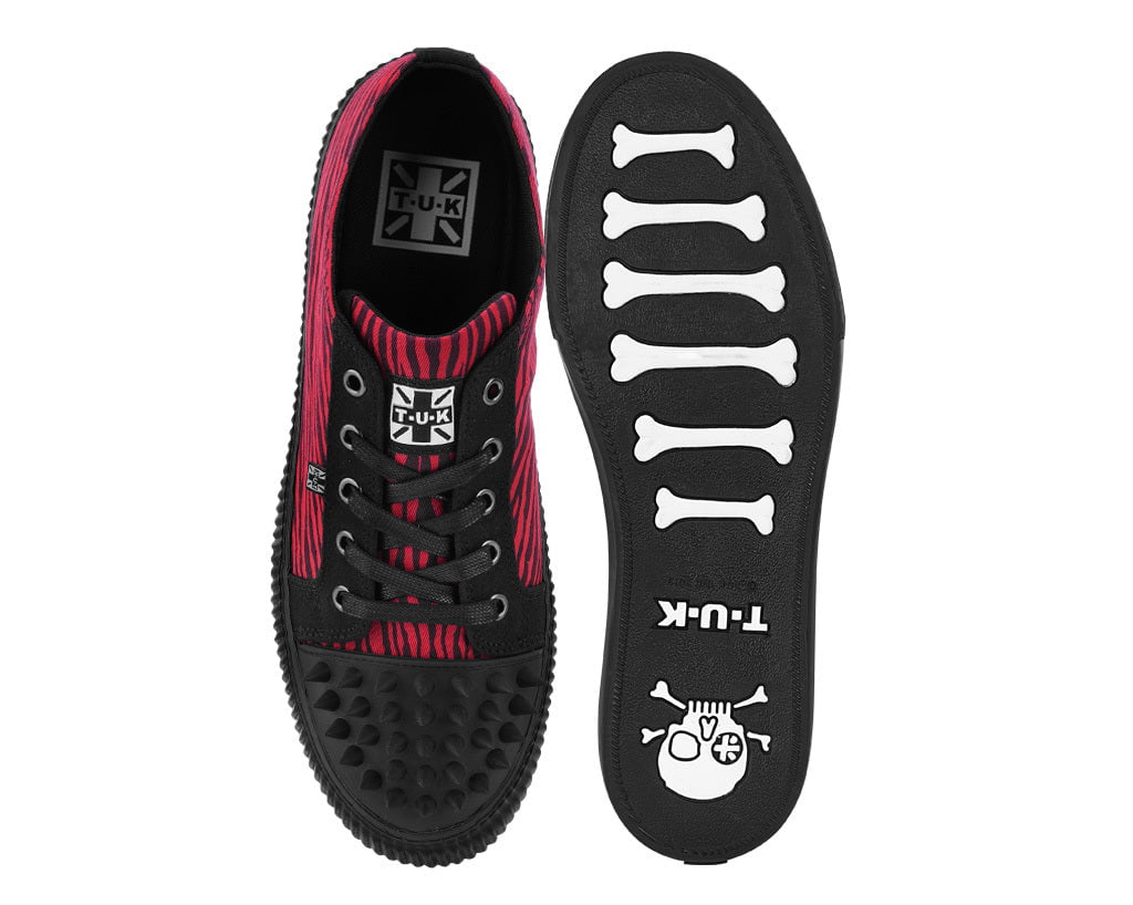 A3481 Black & Red Zebra Print Spike Toe Lace Up Sneaker A3481-03