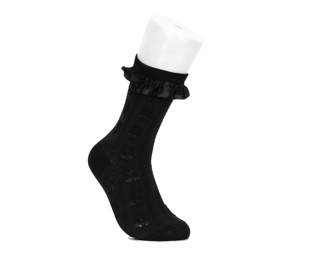 TSK1181 Black Rose Silk Trim Sock TSK1181-OS