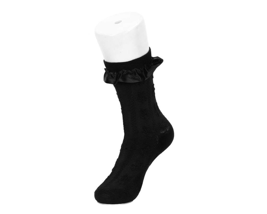 TSK1181 Black Rose Silk Trim Sock TSK1181-OS