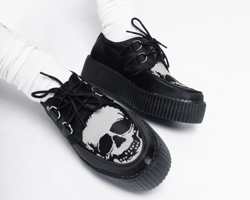 Black Satin Glow Skull Viva Mondo Creeper - T.U.K.V3221-03