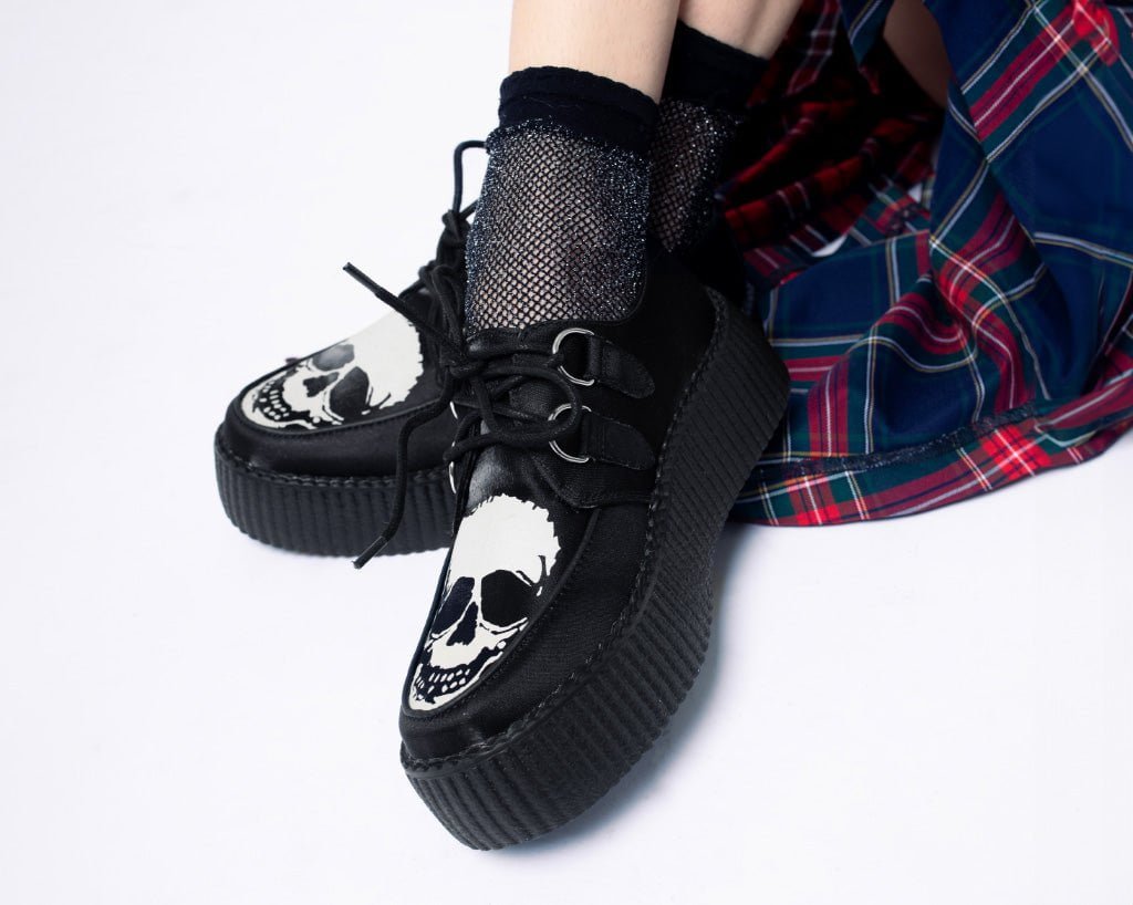 Black Satin Glow Skull Viva Mondo Creeper - T.U.K.V3221-03
