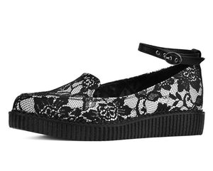 Black Satin Lace Pointed Ballet Creeper - T.U.K.A3457L-05