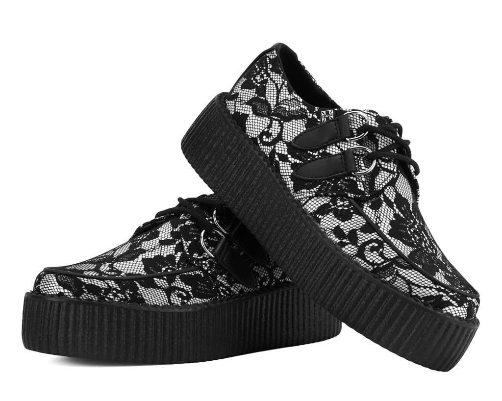 Black Satin Lace Viva Mondo Creeper - T.U.K.V3456-03