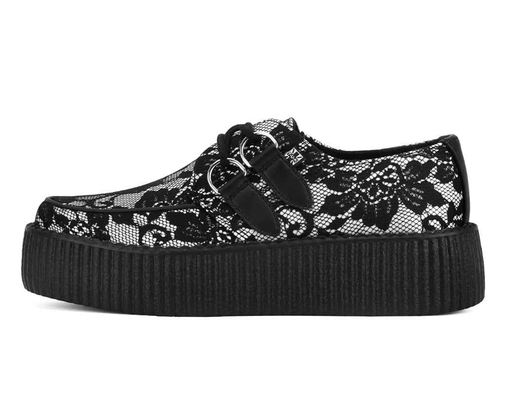 Black Satin Lace Viva Mondo Creeper - T.U.K.V3456-03