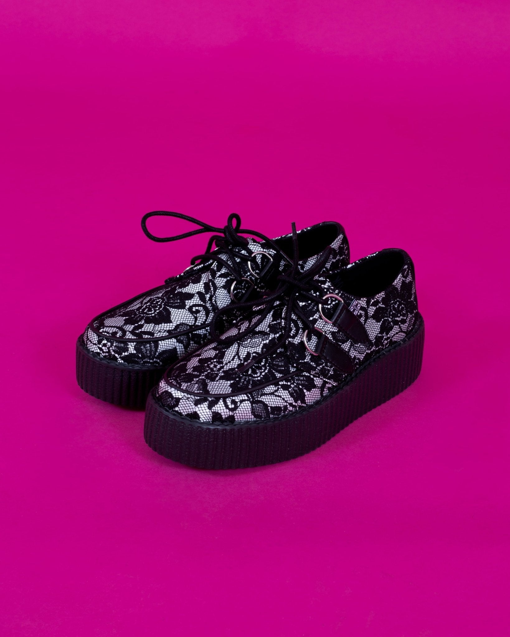 Black Satin Lace Viva Mondo Creeper - T.U.K.V3456-03