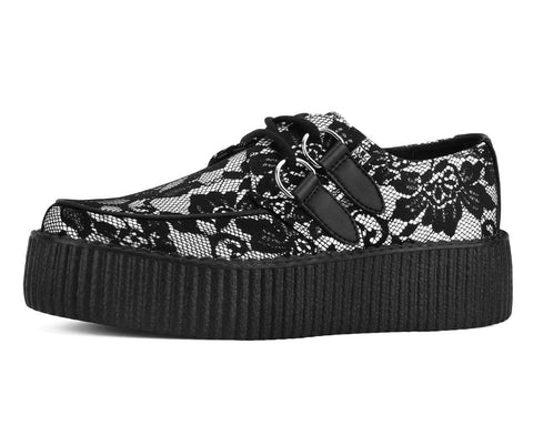 Black Satin Lace Viva Mondo Creeper - T.U.K.V3456-03